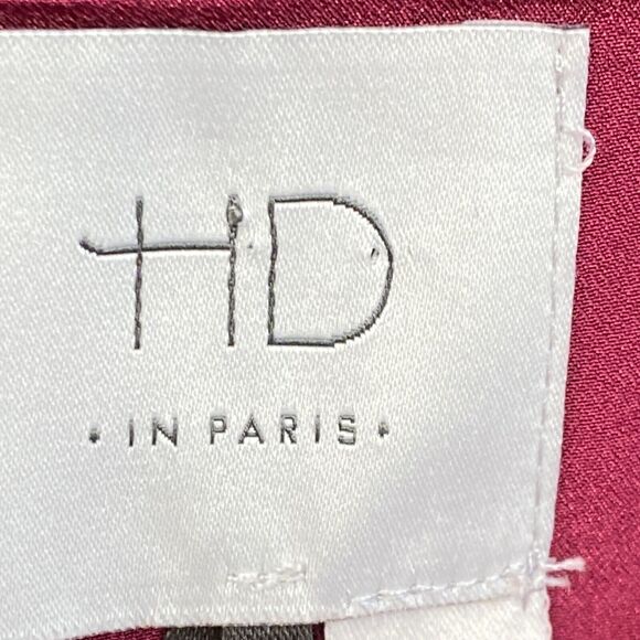 Anthropologie HD In Paris Dress Womens 0 Petite Burgundy Leather Trim Peplum - Picture 2 of 15